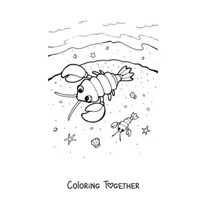 Coloring page of two lobsters on the beach shore