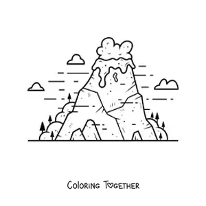 Coloring page of an active volcano