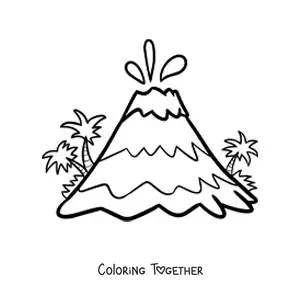 Coloring page of an erupting volcano