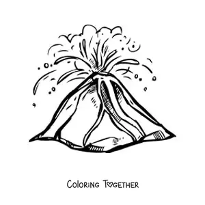 Coloring page of a volcano with lava