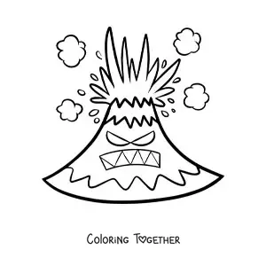 Coloring page of a furious animated volcano erupting