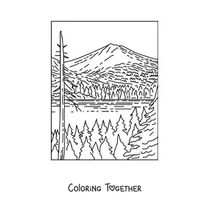 Coloring page of an inactive volcano