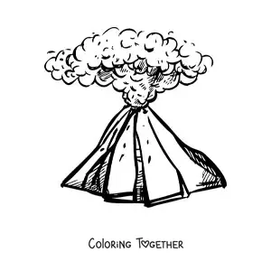 Coloring page of a volcano with smoke