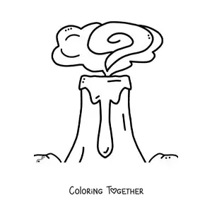 Coloring page of the smoke and lava of a volcano