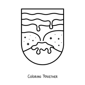 Coloring page of a volcano and its lava
