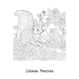 Coloring page of a mandala-style forest squirrel