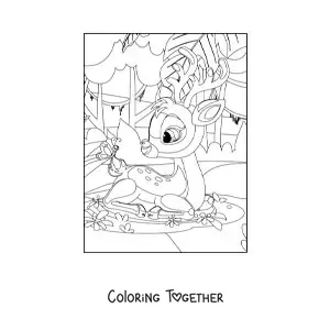 Coloring page of a little deer in the forest