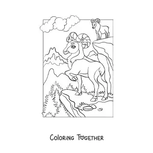 Coloring page of two mountain goats