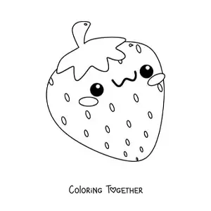 Coloring page of a smiling kawaii strawberry