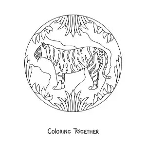 Coloring page of a tiger in the jungle