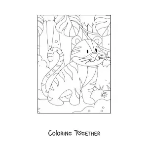 Coloring page of a cartoon wild tiger