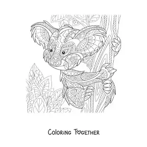 Coloring page of a mandala with a wild koala design