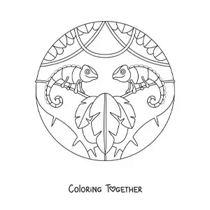 Coloring page of two wild chameleons