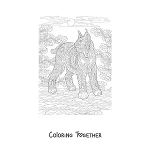 Coloring page of a mandala with a wild lynx design