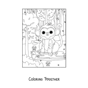 Coloring page of a kawaii tropical rainforest monkey
