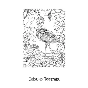 Coloring page of a wild flamingo