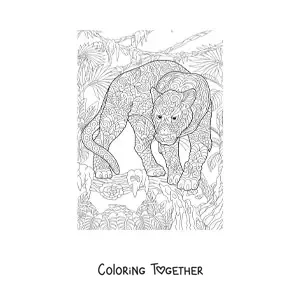Coloring page of a mandala with a leopard design in the jungle