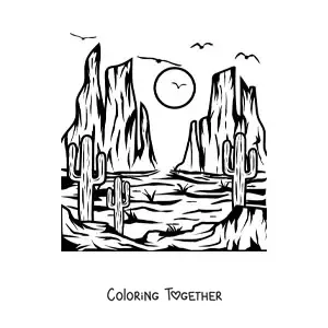 Coloring page of a desert
