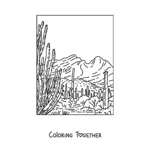 Coloring page of a desert landscape