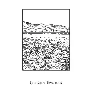 Coloring page of a landscape with an arid climate