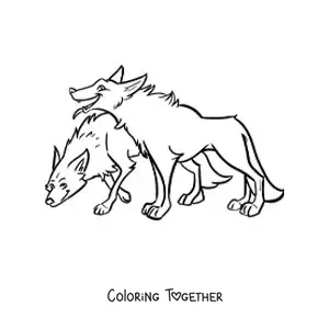 Coloring page of two desert coyotes