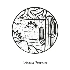 Coloring page of a cactus in the desert