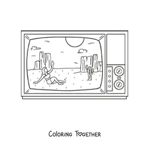 Coloring page of a desert on a television screen