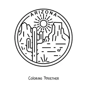 Coloring page of a landscape with the desert in Arizona