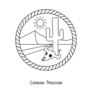 Coloring page of a landscape with a road through the desert