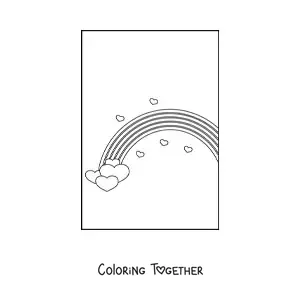 Coloring page of a rainbow with hearts