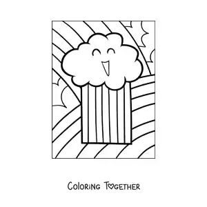 Coloring page of a cute cartoon cloud smiling with a rainbow in the background