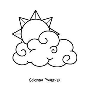 Coloring page of a big cloud with the Sun