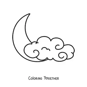 Coloring page of a large cloud with the moon