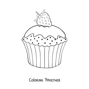 Coloring page of a cupcake decorated with a strawberry