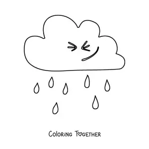 Coloring page of a cartoon cloud smiling with rain