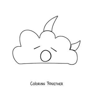 Coloring page of a cartoon cloud yawning with the moon