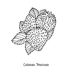Coloring page of three wild strawberries with leaves