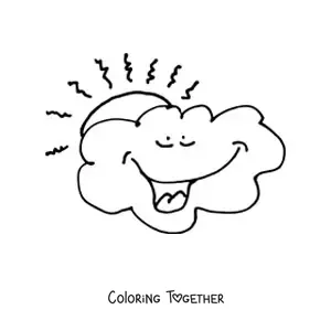 Coloring page of a cartoon cloud with the sun