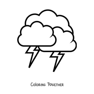 Coloring page of 3 clouds with 2 lightning bolts