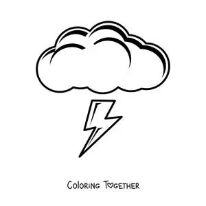 Coloring page of a large cloud with a lightning bolt