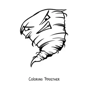 Coloring page of an evil cartoon hurricane