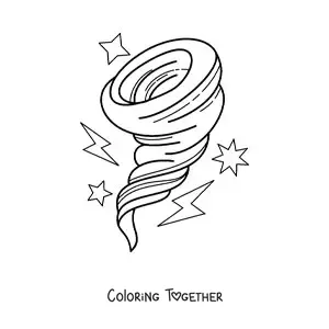 Coloring page of a hurricane with lightning bolts and sparks