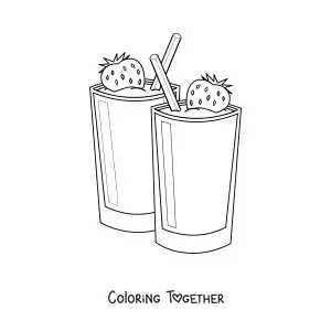 Coloring page of two strawberry milkshakes