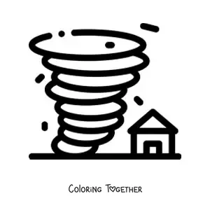 Coloring page of a hurricane about to tear apart a house