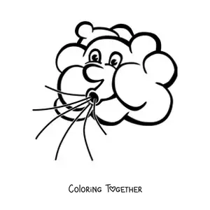 Coloring page of a cartoon cloud blowing