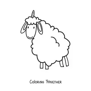 Kawaii coloring page of a cross between a sheep and a unicorn