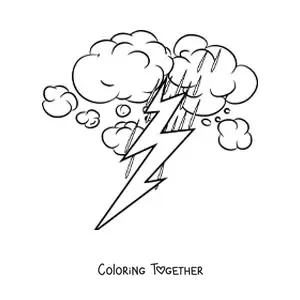 Coloring page of rain and lightning in a thunderstorm