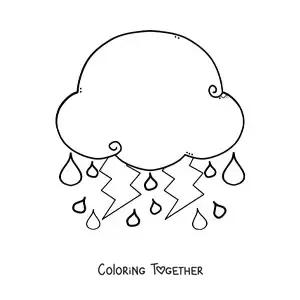 Coloring page of a rain cloud with lightning