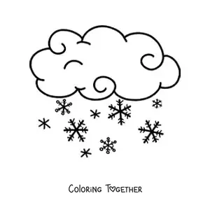 Coloring page of a cloud with snowflakes