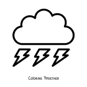 Coloring page of a cloud with 3 lightning bolts